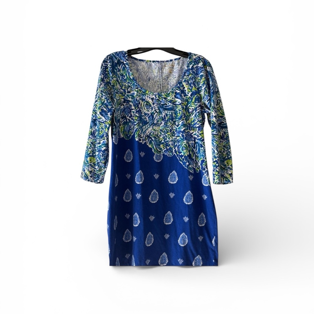 Lilly Pulitzer Blue Green Paisley Print Knit Dress size L - Picture 2 of 6